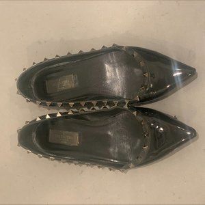 Valentio Rockstud Patent Leather Flat - Black - 38.5